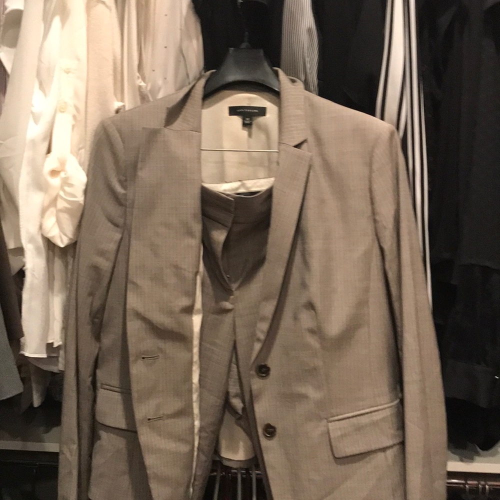 Taupe with pinstriped suit size 12/10